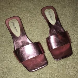 Jeffrey Campbell Metallic Pink Square Toe Slides